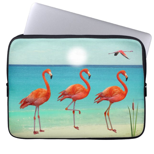 Capa Para Notebook Lindos Flamingos Rosa na Praia (Frente)
