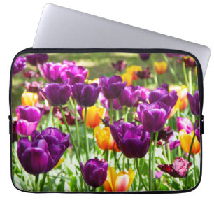 Capa Para Notebook Lindos tulipas roxos e amarelos