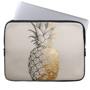 Capa Para Notebook Linha de Arte de Abacaxi Dourado