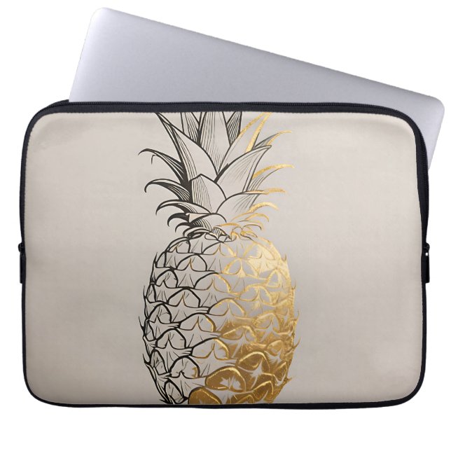 Capa Para Notebook Linha de Arte de Abacaxi Dourado (Frente)