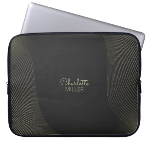 Capa Para Notebook Linhas de Abstrato Dourado preto com nome personal