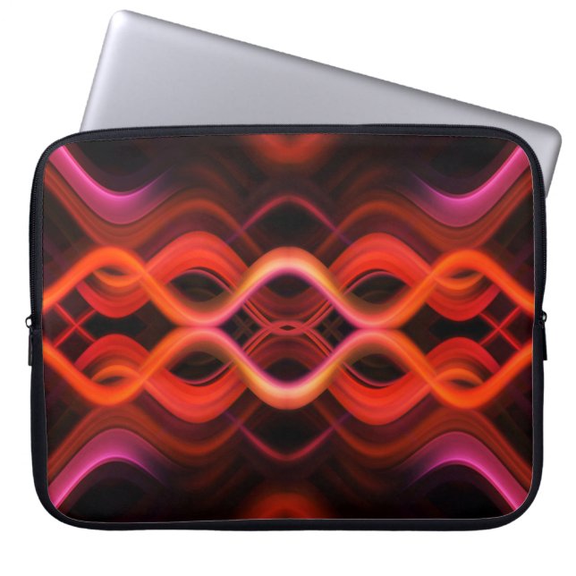 Capa Para Notebook Linhas de onda vermelha geométrica design. (Frente)