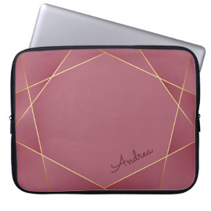 Capa Para Notebook Linhas Vermelhas e Douradas Elegantes com Nome Per