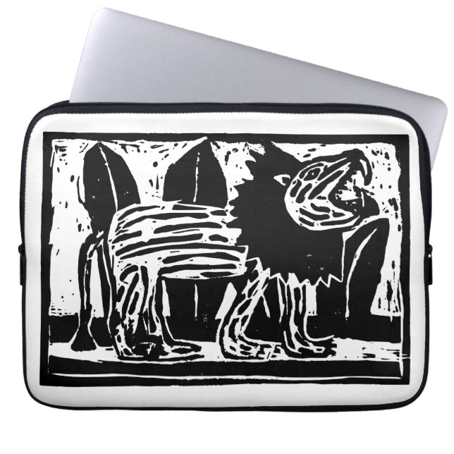 Capa Para Notebook Lion Lino Cortado Negro e Branco (Frente)