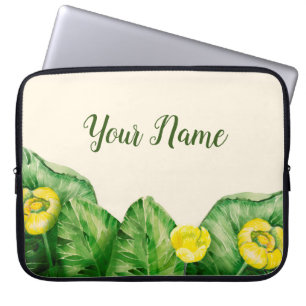 Capa Para Notebook lirio de água amarelo aquarela
