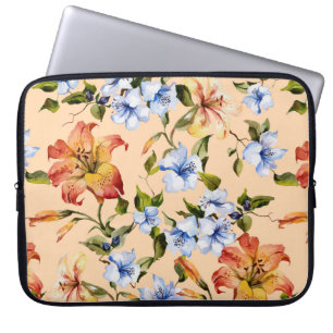 Capa Para Notebook Lírios de tigre lindos e flores azuis pequenas