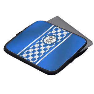 Capa Para Notebook Listra de Corrida Xadrez Azul Real Personalizada