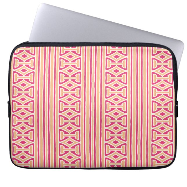 Capa Para Notebook Listra de Treliça Pintada em Rosa e Laranja (Frente)