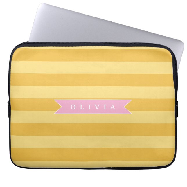 Capa Para Notebook Listras Amarelas Listras Fofo Personalizadas (Frente)