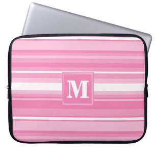 Capa Para Notebook Listras cor-de-rosa monograma
