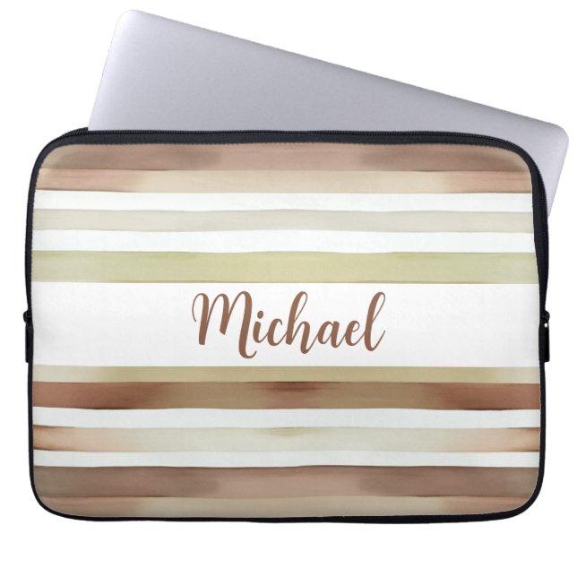 Capa Para Notebook Listras De Aquarela Com Nome (Frente)