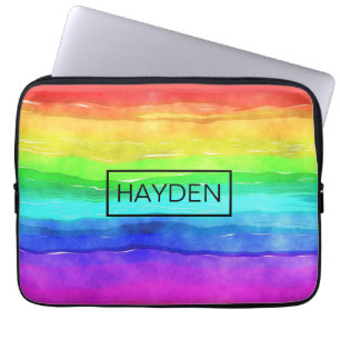 Capa Para Notebook Listras de Arco-Íris em Aquarela Personalizadas