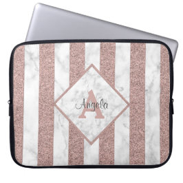 Capa Para Notebook Listras de Brilho em Dourado Rosa Mármore Monogram