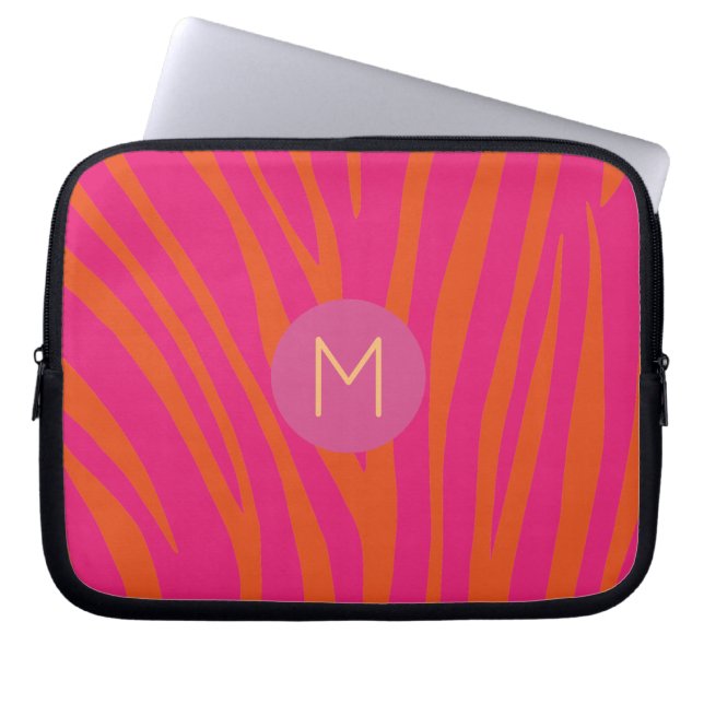 Capa Para Notebook Listras de Zebra Modernas Rosa e Laranja Monograma (Frente)