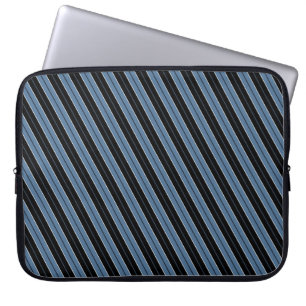 Capa Para Notebook Listras diagonais azuis pretas e brancas