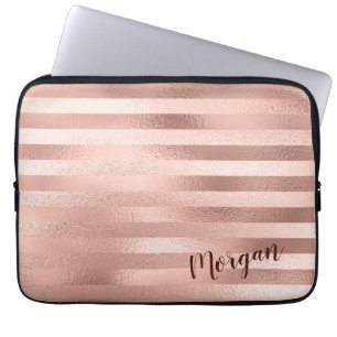 Capa Para Notebook Listras Douradas rosa, Nome ou Monograma