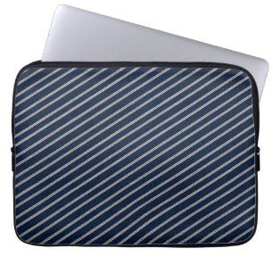 Capa Para Notebook Listras Duplas Azul Marinho Tecido Marfim