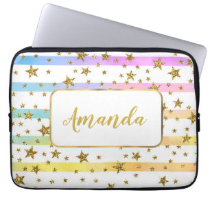 Capa Para Notebook Listras e estrelas femininas personalizadas