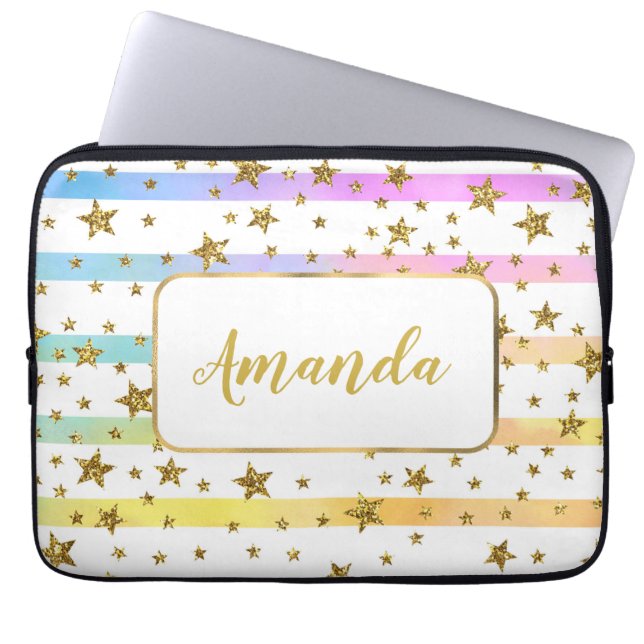Capa Para Notebook Listras e estrelas femininas personalizadas (Frente)