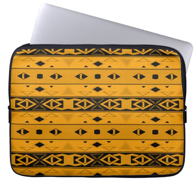 Capa Para Notebook Listras e formas geométricas de preto amarelo (Frente)