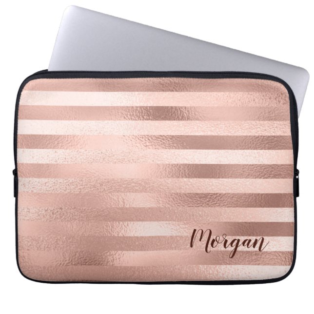 Capa Para Notebook Listras em Rose Gold, Nome ou Monograma, Vs 2 (Frente)