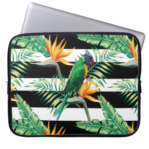 Capa Para Notebook Listras horizontais e papagaio brancos e pretos