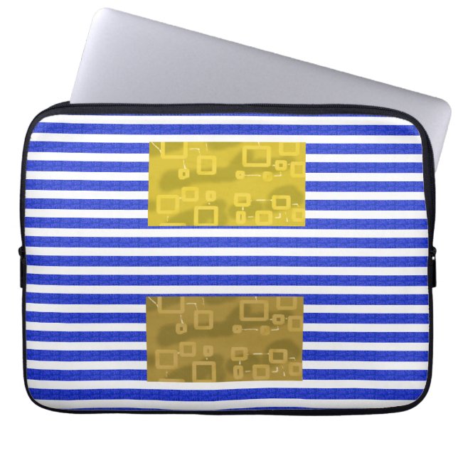 Capa Para Notebook Listras Legais Azul Dourado Geométrico  (Frente)