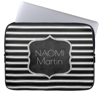 Capa Para Notebook Listras pretas do monograma | & brancas chiques