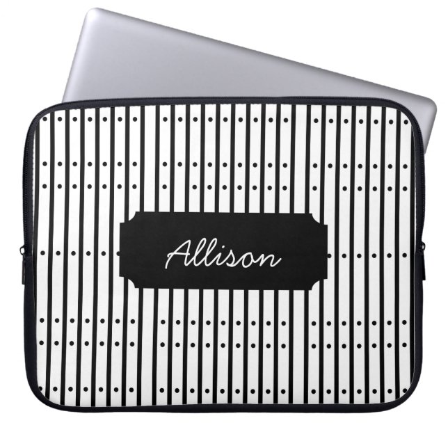 Capa Para Notebook Listras Pretas e Brancas Com Pontos, Personalizado (Frente)