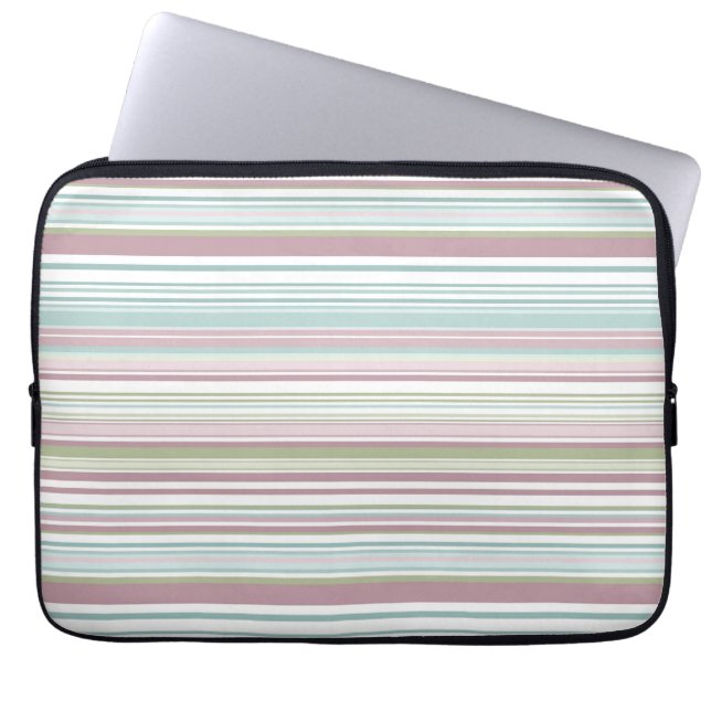Capa Para Notebook Listras rosa, aqua, hortelã, chuva de primavera e  (Frente)