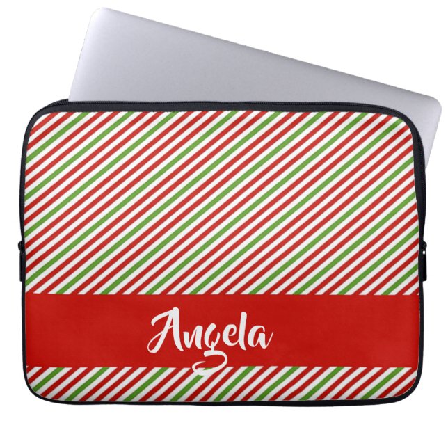 Capa Para Notebook Listras verdes, vermelhas e brancas (Frente)