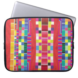 Capa Para Notebook listras vermelhas, faixas e pixels coloridos