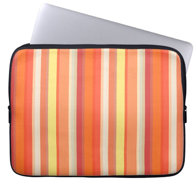 Capa Para Notebook Listras vermelhas laranja-brancas (Frente)