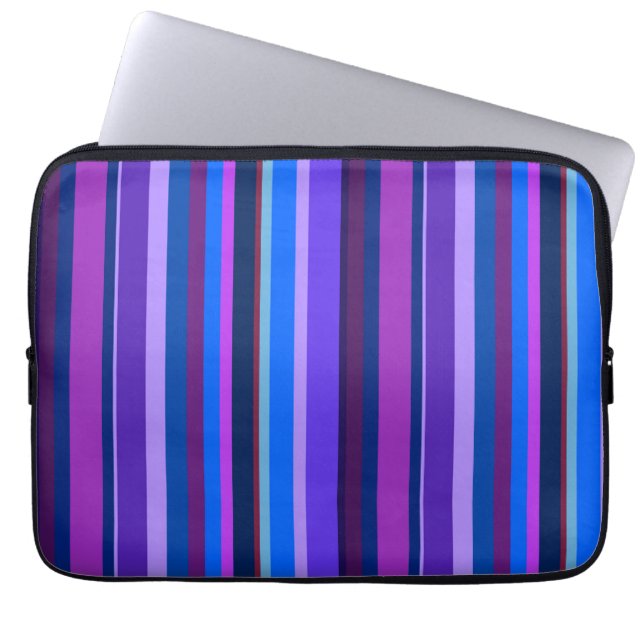 Capa Para Notebook Listras verticais azuis e roxas (Frente)