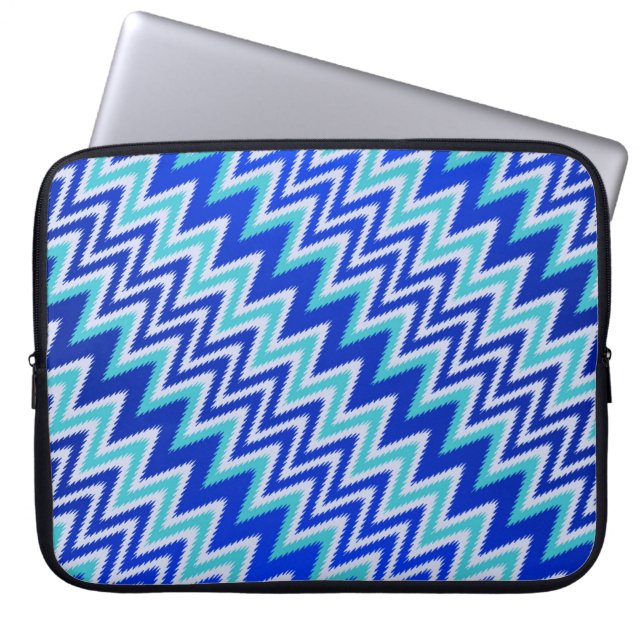 Capa Para Notebook Listras zig-zag azuis aqua fofas (Frente)
