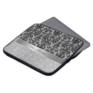Capa Para Notebook Lítima de Padrão de Diamante Branco Preto Damasco