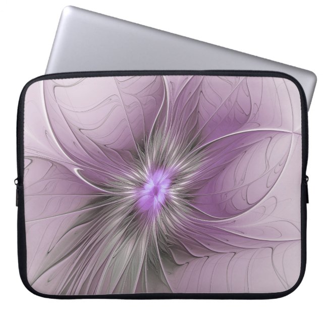 Capa Para Notebook Little Beauty Modern Mauve Gray Fractal Art Flower (Frente)