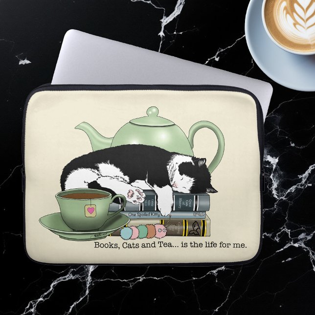 Capa Para Notebook Livros Aconchegantes Gato Smoking Chá Bule de Chá  (Criador carregado)