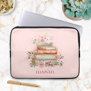 Capa Para Notebook Livros Monogramados e Rosas Pink Vintage
