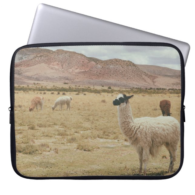 CAPA PARA NOTEBOOK LLAMA BRANCO NA GRAMA MARCADA (Frente)