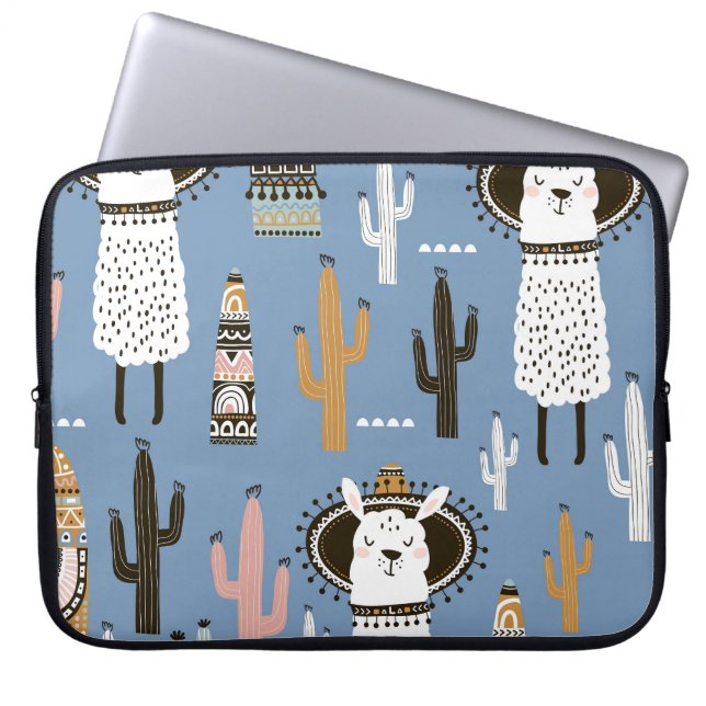 Capa Para Notebook Llama, Cactus, Padrão De Elementos Desenhados À Mã (Frente)