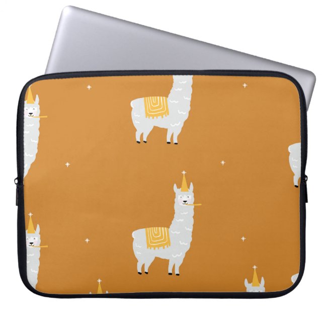 Capa Para Notebook Llama, fundo laranja: padrão de aniversário. (Frente)