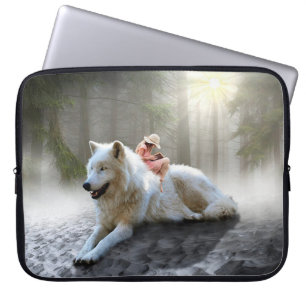 Capa Para Notebook Lobo Branco e Criança