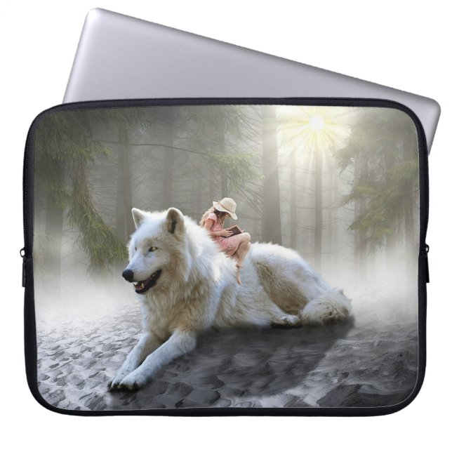 Capa Para Notebook Lobo Branco e Criança (Frente)