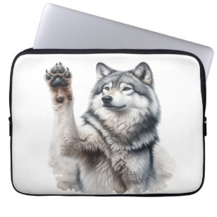 Capa Para Notebook Lobo Cinza Artístico em Aquarela