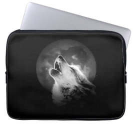 Capa Para Notebook Lobo e Lua de Howling Preto e Branco