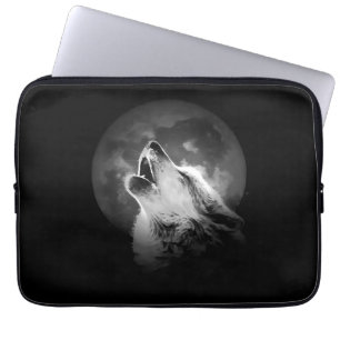 Capa Para Notebook Lobo e Lua de Howling Preto e Branco