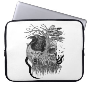 Capa Para Notebook Lobo e Raven com crânio