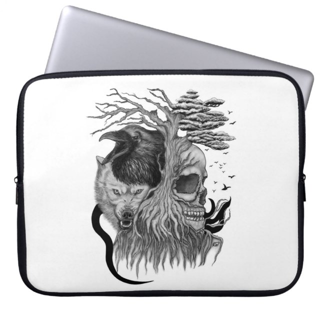 Capa Para Notebook Lobo e Raven com crânio (Frente)