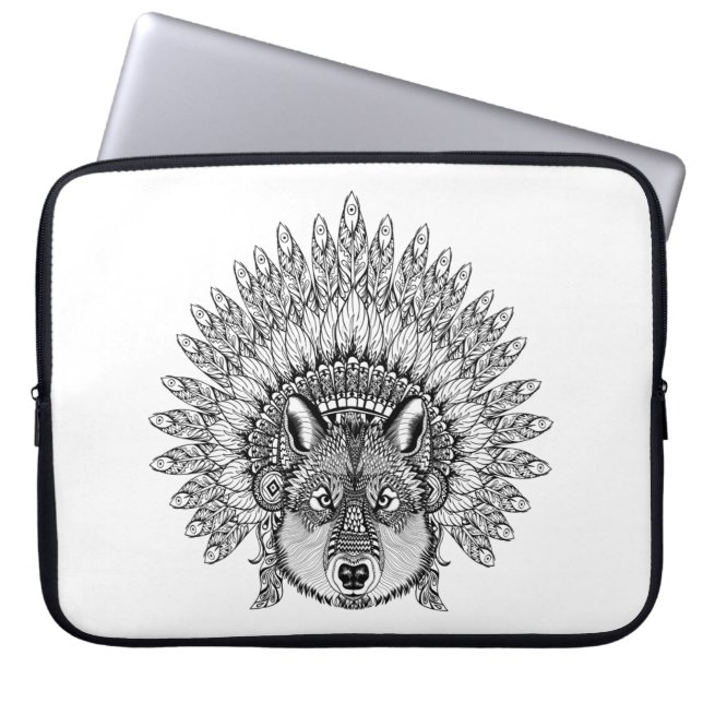 Capa Para Notebook Lobo inspirado na capota emplumada da guerra (Frente)